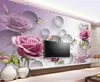 Sob encomenda da foto papel de parede 3d estéreo original pink rose pintados à mão flores simples moda fundo parede extensão da parede mural da parede wa