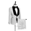 White Paisley Men Wedding Tuxedos Black Velvet Shawl Lapel Side Vent Groom Tuxedos Men Dinner/Darty Dress3 Piece Suit(Jacket+Pants+Tie+Vest)