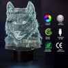 Wolf Head 3D Illusion Night Light Lighting LED Kid Bordsbordsbordslampa Födelsedaggåva # R45