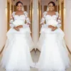 Saudi Arabic Wedding Dresses Sheer Neck Lace Appliques Mermaid Wedding Gowns Peplum Tulle Dubai Bridal Dress Plus Size Vestidos