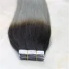 40 pcs100g di nastro ombre argento nelle estensioni dei capelli Colore 1b che sbiadisce a balayage grigio a doppio disegno di capelli umani di alta qualità Remy6525929