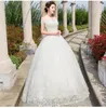 100% Real Photo Hot New Dothe Wedding Dress 2018 Bride Elelgant Krótki Rękaw Sweet Boat Neck Classic Lace Haft Księżniczka