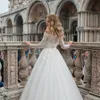 Bateau от плеча свадебные платья с длинным рукавом кружева 3D цветы тюль платья свадебная молния с бутоном стиль 2210
