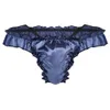 Women's Underwear Shiny Ruffled Frilly Panties G String.Cute Ladies Satin Thong Lolita Stringy Selvedge Bikini Briefs.Underpants