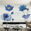 Poster vintage azul lotus flor 3d wallpaper adesivos de parede estilo chinês diy criativo sala de estar quarto home decor arte