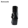 2019 Handmade Homens Botas de Rock Tornozelo Apontou Toe Preto Botas De Couro Dos Homens com Fivelas 6.5 cm Saltos Botas Curtas Militares para Homens Botas Hombre