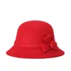 Elegant Vintage Brick Red Cloche Hat 100% Wool Felt Black Fedoras Bowknot Autumn Winter Bowler Hats For Women