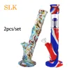 Hottest Dabbing Glass Bongs Hookah Straight Silicone Smoking Pipe 2pcs Beaker Silicone bong water pipes DAB Rig with 14MM Glass Bowl