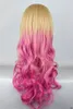 65cm mode lång vågigt hår brunt och rosa flicka lolita cosplay party peruk