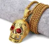 추천 해골 펜던트 힙합 목걸이 18K Golden Hiphop Jewelry 남성용 큰 붉은 다이아몬드 롱 체인 골드 75cm 체인 목걸이
