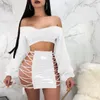 Spring Summer Sexy PU Leather Skirt Women Cross Lace Up Split Pencil Skirts Mini Dress