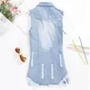 Neue Mode Sommer Lange Denim Weste Frauen Einreiher Colete Feminino Ärmellose Jeans Weste Frauen Dünne Weste Gilet Femme