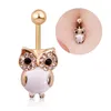 Trendig Owl Belly Ring för kvinnor Opal Rhinestone Body Smycken Kvinnors Navel Bell Knapp Ringar