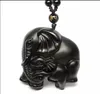 2019 Année Natural Obsidian Stone Hand Scarved Elephant Bonne chance Pentent5828523