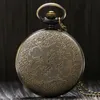 Vintage Bronze Fashion Quartz Pocket Watch med halsbandskedjan Pocketur för män Kvinnor Vintage Clock FOB -gåvor