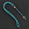 Christian Imitated Pearl Beads Cross Pendant Necklace Catholic Rosary St Benedict Connectors Crucifix Men Male Religious Necklace Jewelry