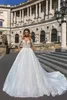 Кружевные свадебные новые платья трапециевидной формы с прозрачным вырезом и аппликацией Robe De Mariee с длинным рукавом и церковным шлейфом, свадебные платья с аппликацией