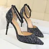 Été Bling Paillettes Chaussures De Mariage 9 5CM Talon Haut Soirée Soirée Femmes Sandales De Luxe Desinger Dames Casual Retrouvailles Gi263y