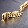 21 5 CM 14 MM NUOVISSIMO DI ALTA QUALITÀ PESANTE GIOIELLI DA UOMO REGALO BIKER IN ACCIAIO INOSSIDABILE 316L CUBANO CURB LINK BRACCIALETTO IN ORO BRACCIALETTO246x