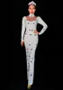 New Women Sexy White Pearl Colorful Rhinestones Skinny Long Dress Luxurious Outfit Prom Party Dresses Singer Nightclub Catwalk Stage Costume