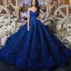 Gorgeous Royal Blue Evening Dress Luxury Dubai Feathered Lace Ball Gown Celebrity Evening Dresses Stunning Saudi Arabia Red Carpet Dresses