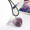 Heart Shaped Healing Chakra Beads Purple Rose Quartz Turquoise Amber Pendant Choker Necklace Couples pendant Necklace PU Rope Chain Jewelry