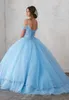2018 Light Sky Blue Sweet 16 QuinCeanera Dresses Ball Gown Cap Sleeves Spaghetti Beading Crystal Princess Prom Party Dresses2333404