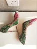 Escarpins à talons hauts et bout pointu en cuir véritable pour femmes, chaussures à talons hauts, fendues, serpent vert, python, flambant neuf, 120mm, 100mm