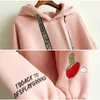 Harajuku Капюшоны с капюшоном Женщины Вышивка DrawString Розовая Девушка Капшовные Толстовки Мода Сладкие Пуловеры Молетом Белый / Черный Z4