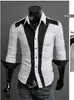 2014 Spring Mens Patchwork Casual Long-Sleeve Shirt Bomull Slim Dress Fashion Herrskjorta Storlek M-XXL