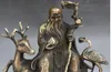Chinesische Fengshui Bronze Hirsch rot gekrönter Kranich Reichtum Gott Mammon Geld Statue