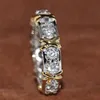 Partihandel Professional Evighet Diamonique CZ Simulerad Diamond 10kt White Yellow Gold Filled Wedding Band Cross Ring Size 5-11