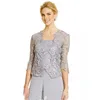 Tre bitar Mor till bruden Pant Suit Plus Size Bride Dresses Scalloped Mothers Suit med spetsjacka Mor av bruden kostymer