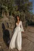 2018 Asaf Dadush Boho Vestidos De Casamento Profundo Decote Em V de Manga Longa de Tule Applique A Linha Até O Chão Vestido De Noiva Boêmio Backless Vestido De Noiva