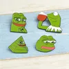 Creative Miss Zoe the Frog Pepe Sad Think Drink Funny Cute Animal Denim Jacket Brooches for Women Enamel Pins Badge Jewelry Gifts Men