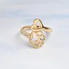 Mode argent plaqué or chien patte impression coeur amour charme réglable anneau ouvert Animal chien bijoux pour les femmes