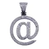 Or/argent couleur plaqué glacé Micro pavé Zircon cubique @ lettre pendentif collier HipHop Rock bijoux pour hommes et femmes