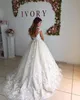 2018 robes de mariée arabe pure cou dentelle 3D floral appliques perles mancherons dos nu balayage train robes plus la taille robes de mariée formelles