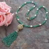 Charmiga 3strands Green Jade White Freshwater Pearl Necklace Micro Inlay Zircon Accessories Jade Tassel Pendant Long 84 cm