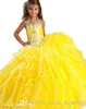 Mignon jaune filles Pageant robe princesse licou perlé volants fête Cupcake robe de bal pour petite fille jolie robe pour petit enfant