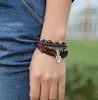 Punk Beaded Leather Multilayer Wrap Bracelet Mens Vintage Alloy Star Music Note Charm Pendant Bracelet Men Jewelry