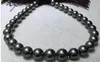 Nya fina pärla smycken äkta runda 18inches 9-10mm svart pärlor halsband örhängen set