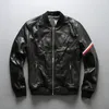 Black AVIREXFLY genuine leather jackets stand collar baseball suit flight bomber jackets