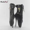 Wonderheel na sprzedaż Balet Buty Kostki 7 "Spike High Heel Black Shiny Balet Buty Zablokowane Kłódki Sexy Fetysz Kobiety Baletowe Obcasy