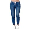 Drawstring Loose Jeans Pants Lace-up Ladies Fashion Harem Stretch Jeans Denim Trousers Long Pants Women Pure Color