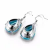 Ethnic Long Dangle Earrings Created Aquamarine Stone Handmade Statement Earring For Women 925 Silver Jewelry Ear Drops