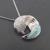 Fine Jewelry Natural Larimar Pendant Genuine Stone Waves Charm Pendant in Solid 925 Sterling Silver Christmas Gift for Lovers