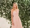 Blush Pink Chiffon High Low Bridesmaid Dresses Cheap Halter Pleats Back Zipper Long Beach Country Garden Maid Of Honor Gowns HY259