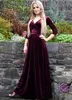 Winter 2018 Long Sleeve Evening Dresses Burgundy Velvet Evening Gowns V Neck A Line Full Length Elegant robe de soiree