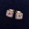 3 Colors 925 Sterling Silver square CZ Stone Stud Earring 18K Gold Rose gold earrings with Original box for P Women's Jewelry1871370